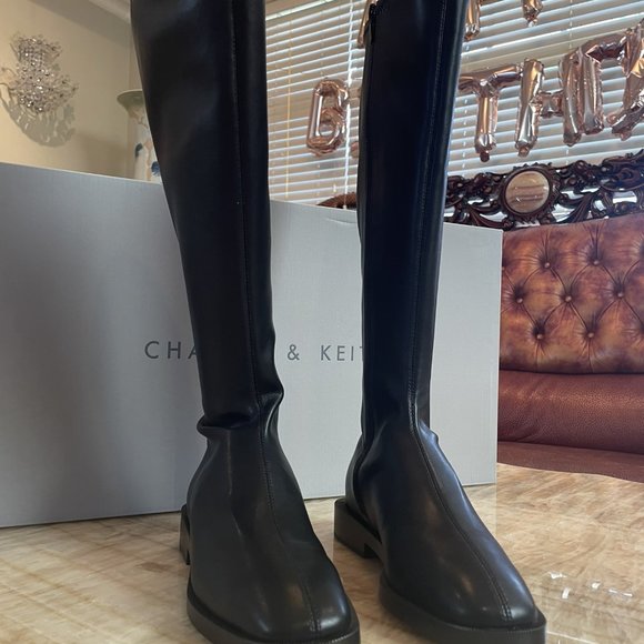 Charles & Keith Knee High Flat Boots - Black - Picture 5 of 6